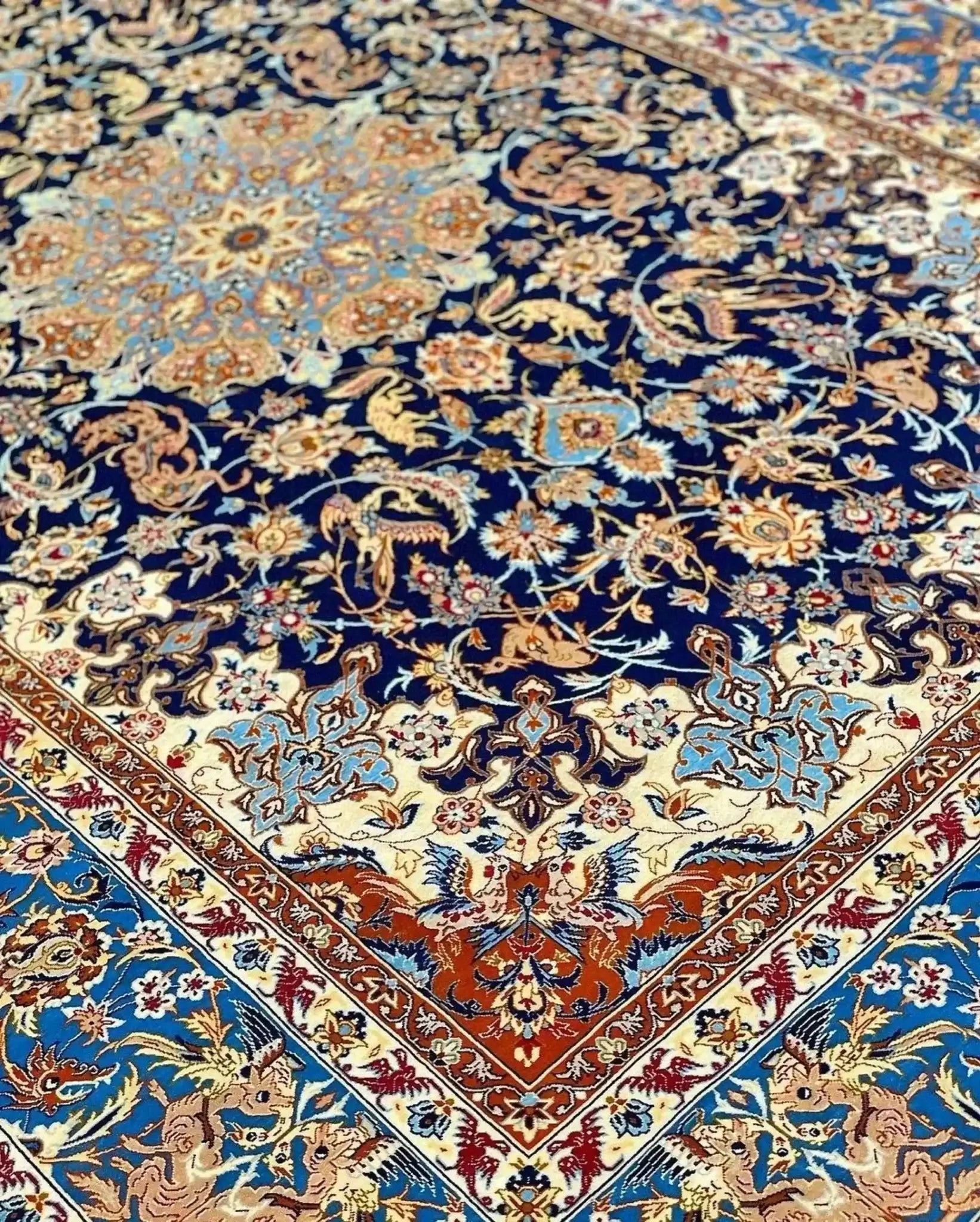 Traditional Persian rug crafted with wool and silk, ideal for adding elegance to any living space.